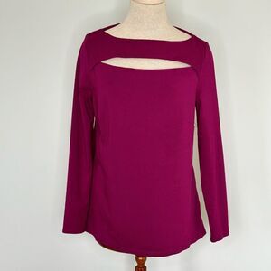 Eloquii Women's Peek A Boo Front Cut Out Long Sleeve Top Fuchsia Size 14